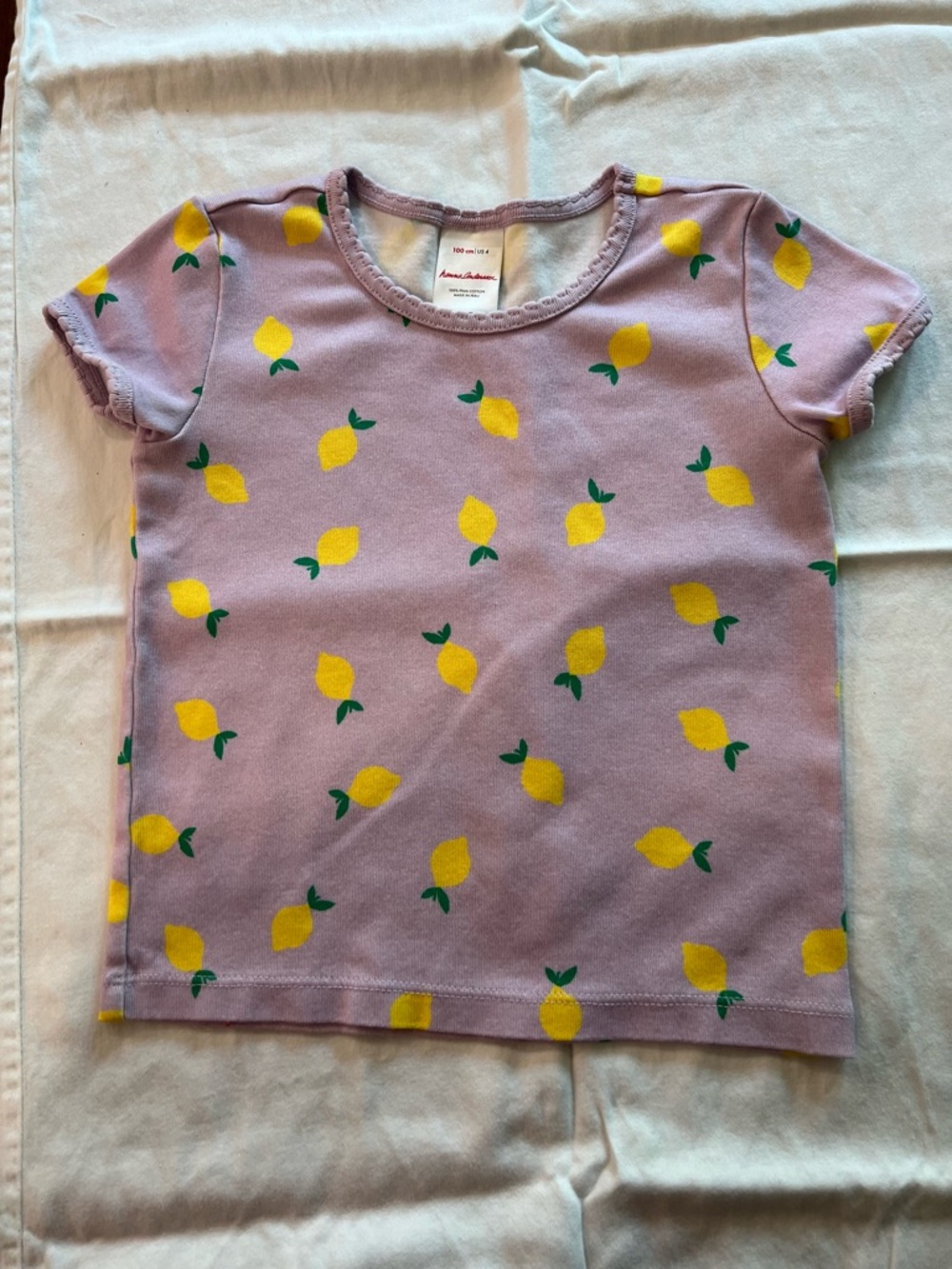 Hanna Andersson Light Purple Lemon Print Kids Pina Cotton Knit Tee 4T